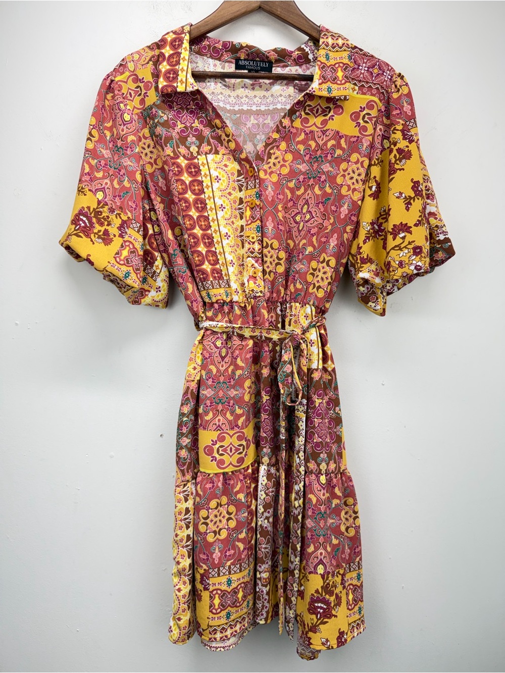 Absolutely Famous size XL Juniors Multicolor Floral Patchwork Print Shirt Dress